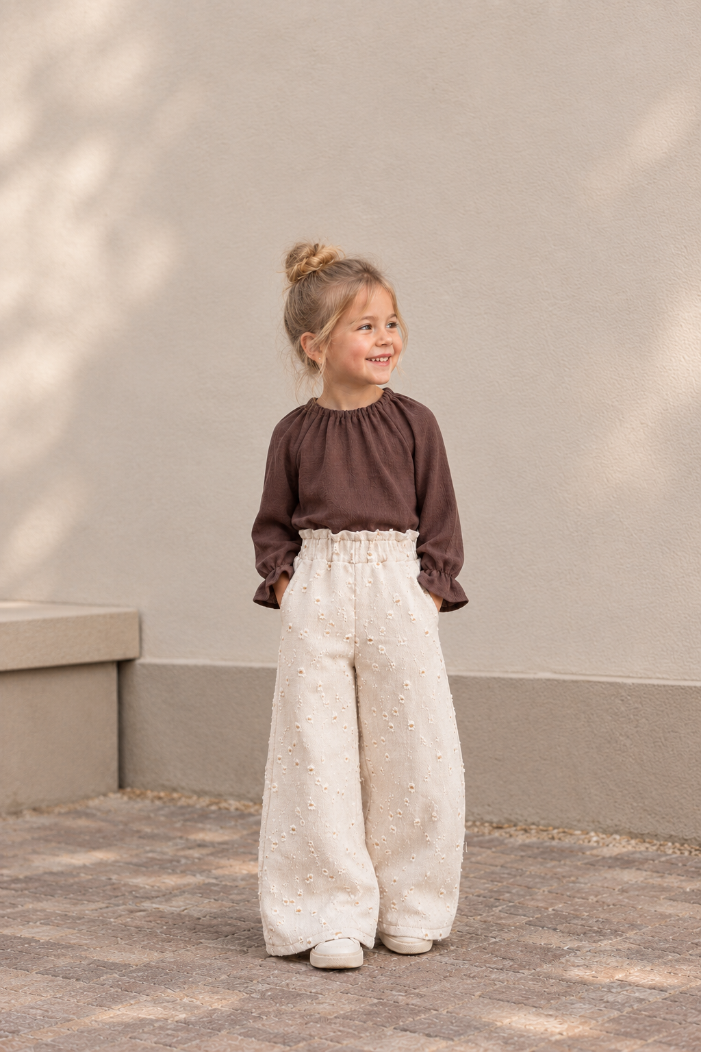 Paperbag wide leg broek | broken denim ecru