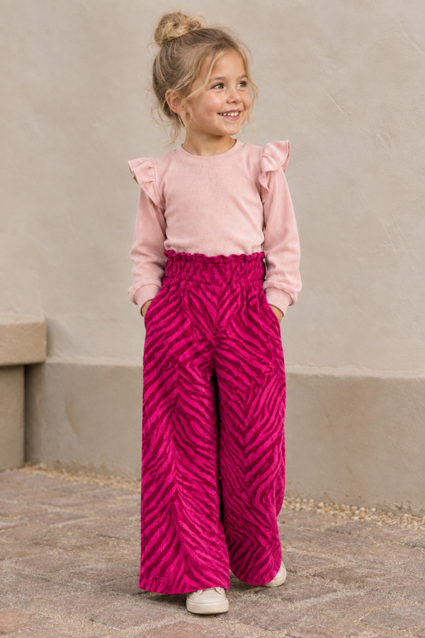 Paperbag wide leg broek | velvet zebra roze