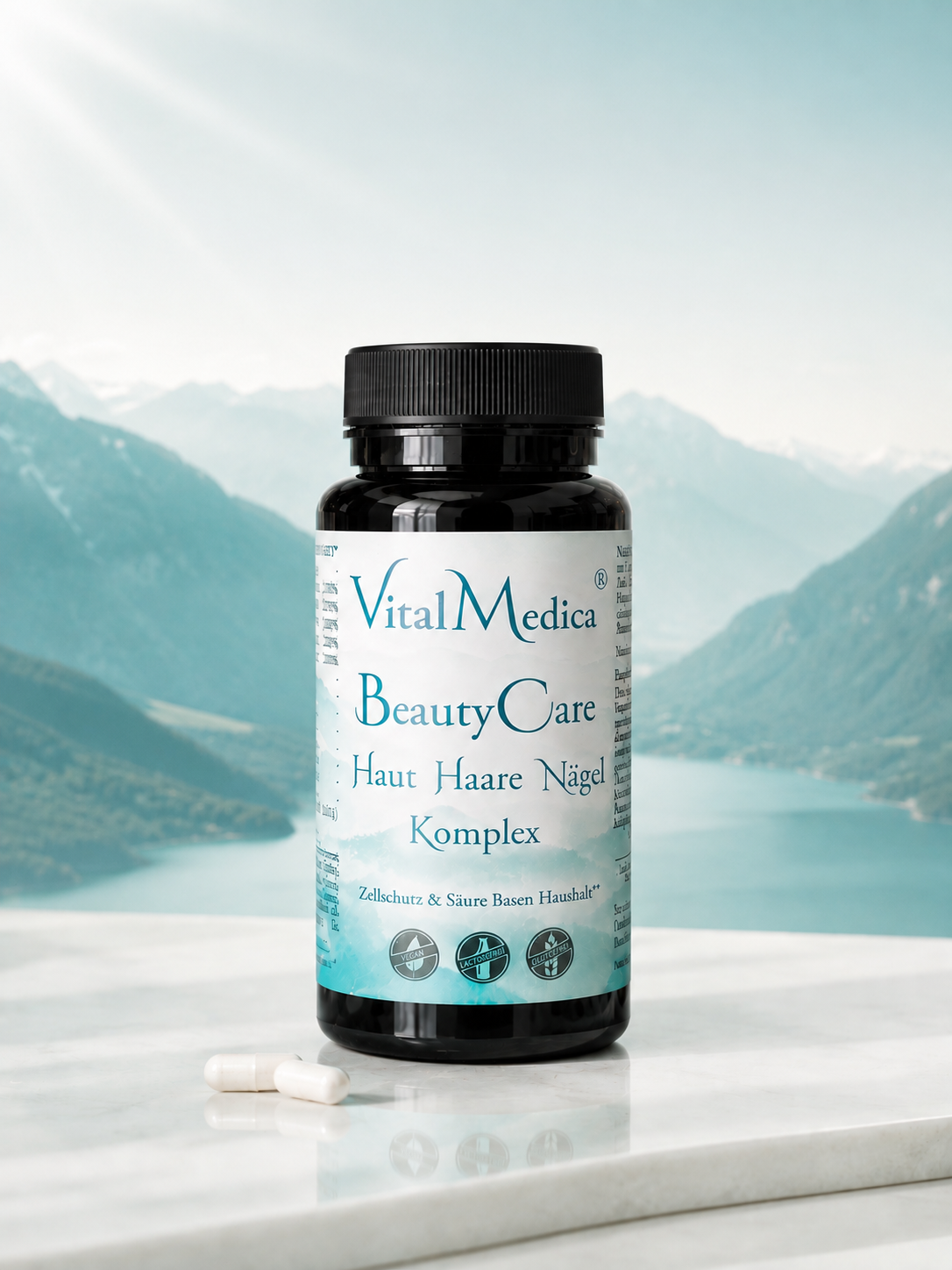 Beauty Care – Haut Haare Nägel Komplex von Vitalmedica® mit Vitaminen und Vitalstoffen zur Unterstützung einer gesunden Zellneubildung und Zellregeneration.  (KI-Info)