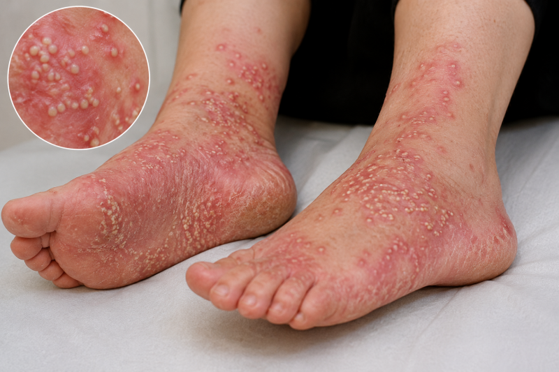 Psoriasis pustulosa an den Füßen mit typischen sterilen Pusteln