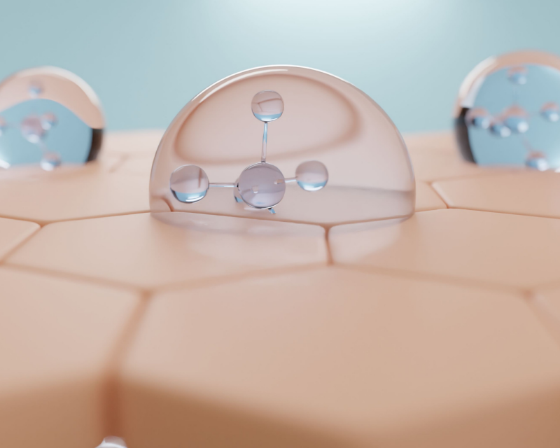 Hautzellen mit Feuchtigkeit als Darstellung einer gesunden und hydratisierten Hautbarriere