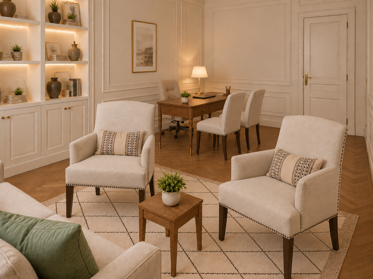 Sala de espera de la consulta, con sillones y sofá