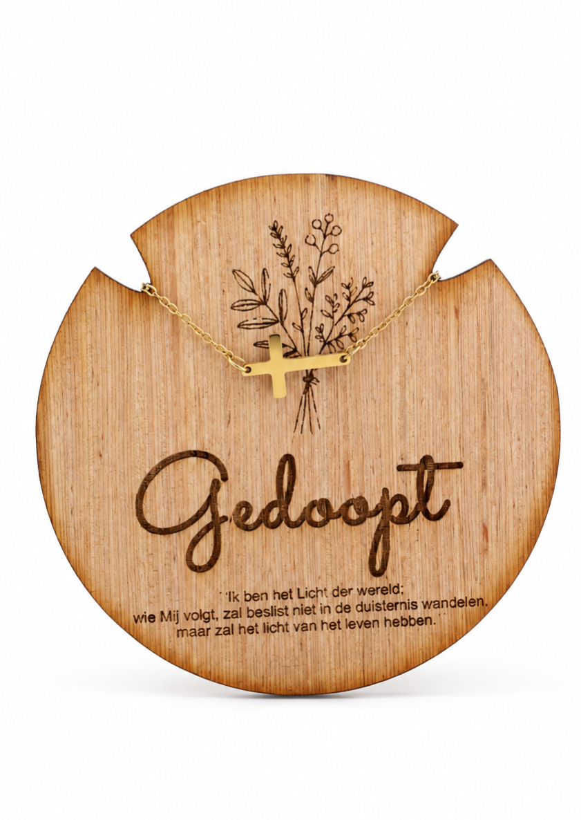 GEDOOPT | Bordje met sieraad - kruisje