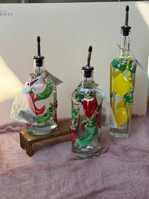 Large Oil or fairy light Bottles- Hand Painted