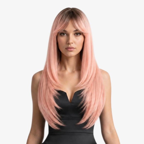 Lange Perücke 59 cm mit glattem Haar & Farbverlauf