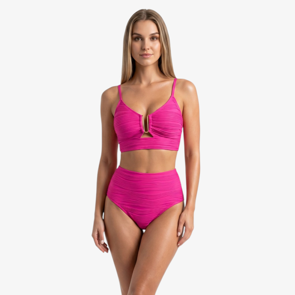 High-Waist Bikini-Set mit U-Schmuck in Gr. S-XL, Pink