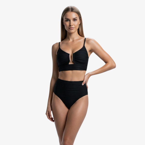 High-Waist Bikini-Set mit U-Schmuck in Gr. S-XL, Schwarz