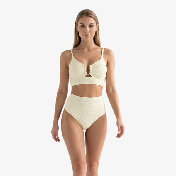 High-Waist Bikini-Set mit U-Schmuck in Gr. S-XL, Cremeweiß