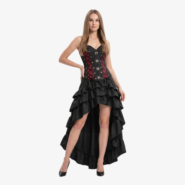 Steampunk-Kostüm - Corsage & Rock in Schwarz/Rot, Gr. S-XXL