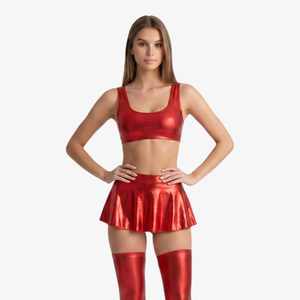 3-teiliges GoGo-Dessous-Set in Wetlook-Style, Rot