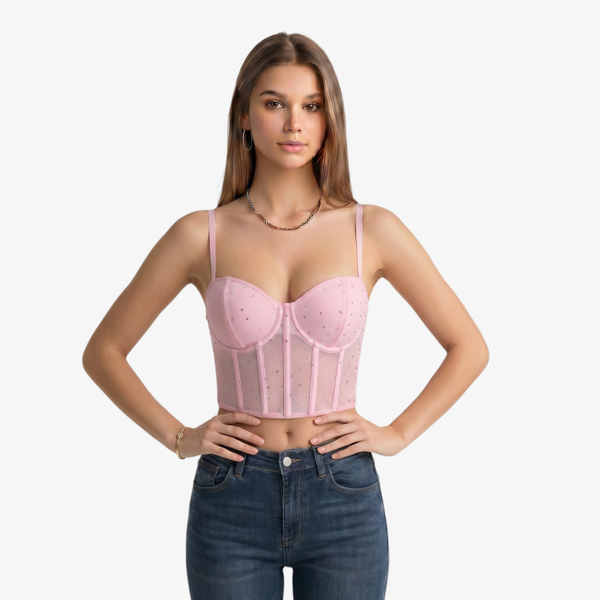 Corsagentop mit Strass & Tüll in Rosa, Gr. XS-L