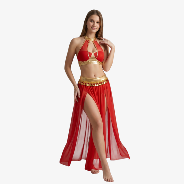 Bauchtanz-Kostüm "Kleopatra" 2-tlg. In Rot/Gold, Gr. S-2XL