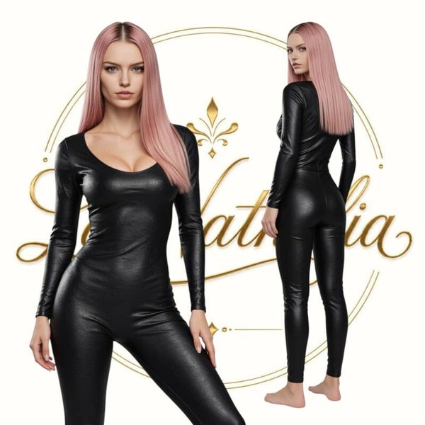 Wetlook-Overall "Nero Incanto" im glänzendem Schwarz, Gr. S-2XL
