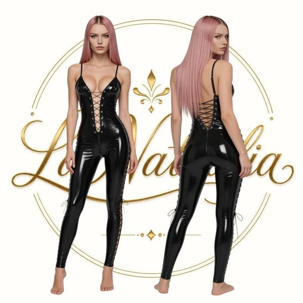 Wetlook-Catsuit "Laccio di Notte" Overall in Schwarz, Gr. S-3XL