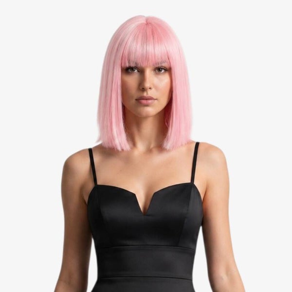 Perücke mit schulterlangem Haar in Rosa-Pink, Länge: 35 cm