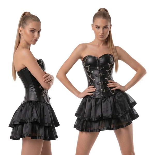Steampunk-Corsage in Schwarz mit Schnallen-Design