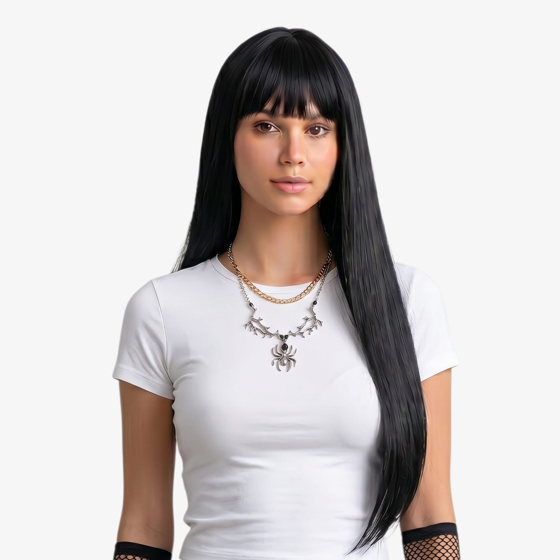 Perücke mit schwarzem, glatten Haare in Schwarz, Länge: 66 cm