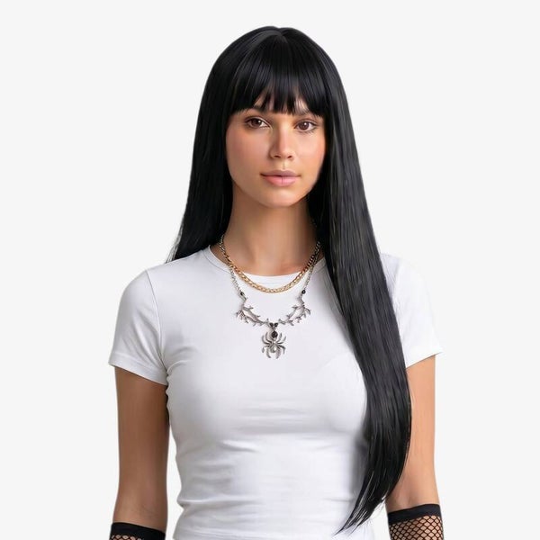 Perücke mit schwarzem, glatten Haare in Schwarz, Länge: 66 cm