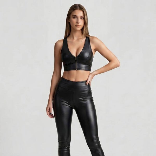 2-teiliges Bustier-Set mit Leggings in Wetlook, Schwarz