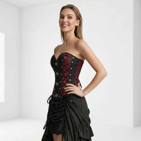 Steampunk-Corsage mit "Piratenhaken" in Schwarz/Rot, S-2XL
