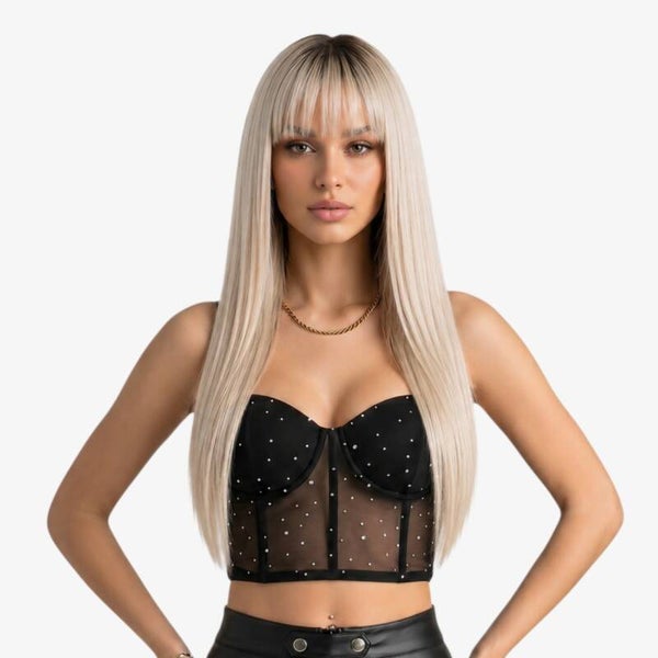 Blonde Perücke mit Pony & Farbverlauf, Länge: 66 cm