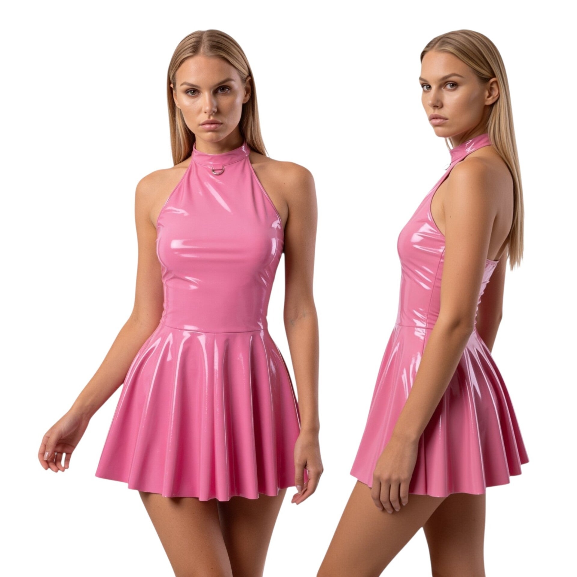 Minikleid "Statement" – Lack-Optik mit Ring-Detail in Rosa