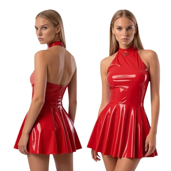 Minikleid "Statement" – Lack-Optik mit Ring-Detail in Rot