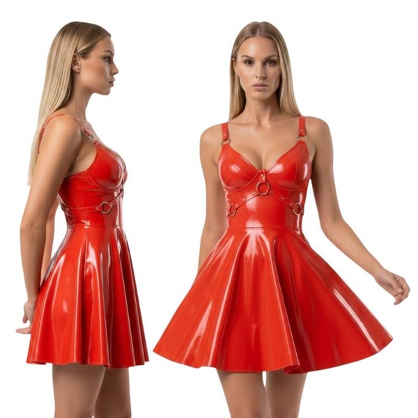 Lackleder-Minikleid "Obsession Ring" – Erotische Eleganz im Wetlook-Design, Rot