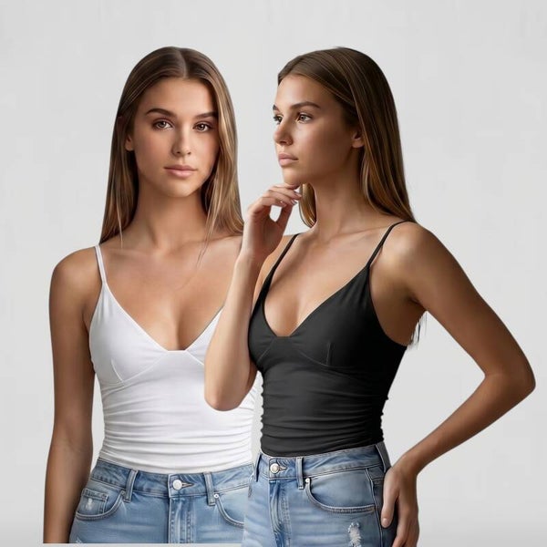 2er-Pack Camisole-Top Spaghetti-Trägern, Weiß & Schwarz