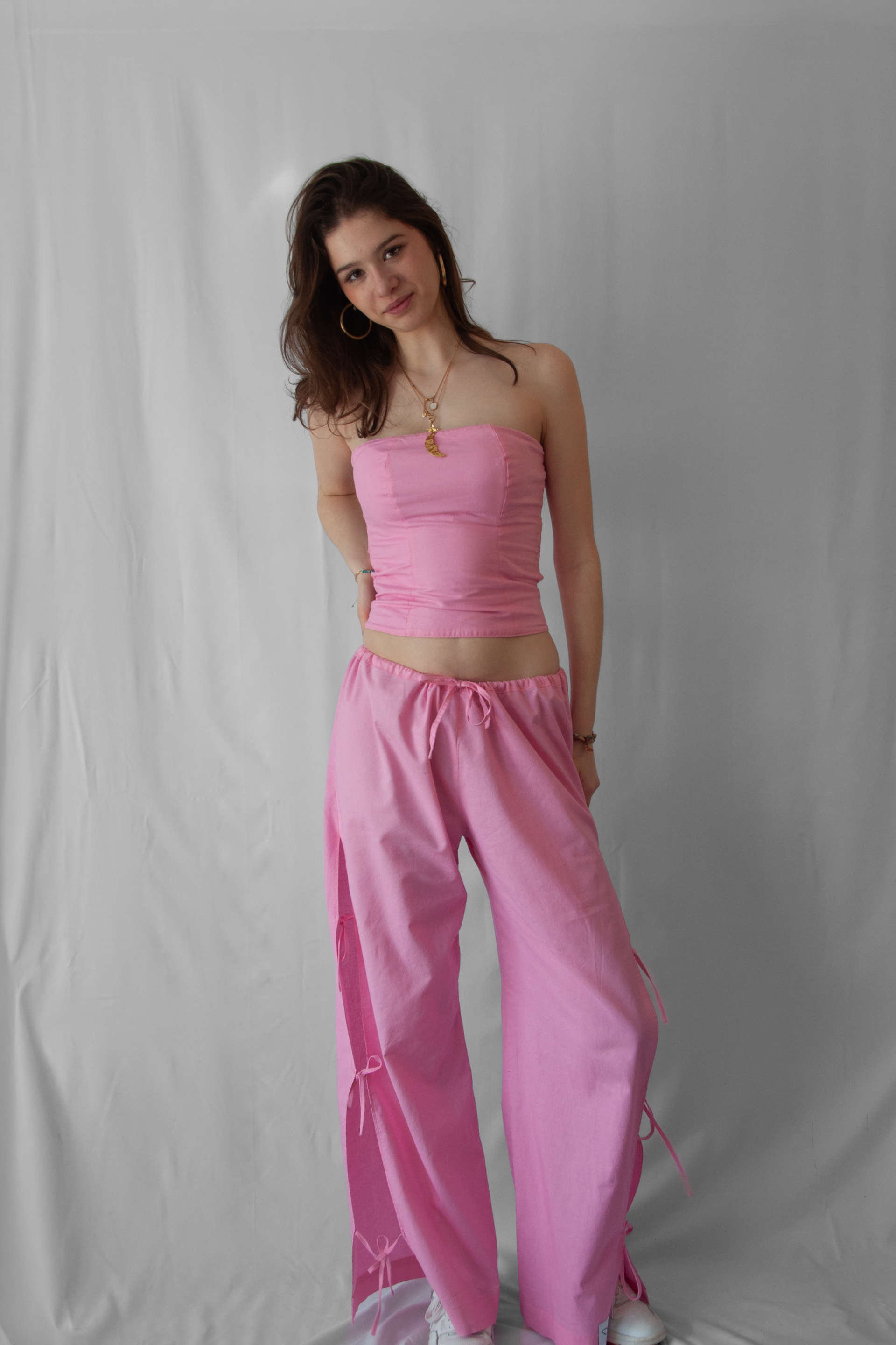 Cotton Pants with Bows Pink