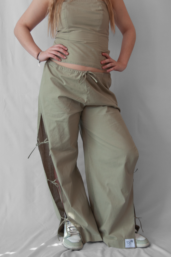 Cotton Pants with Bows Green