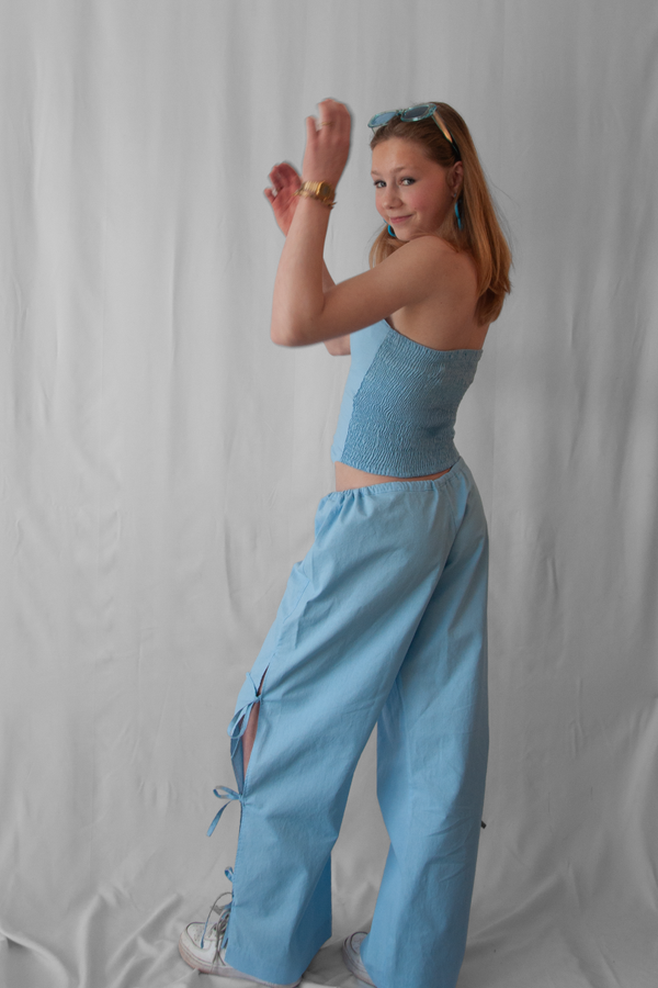 Cotton Pants with Bows Blue