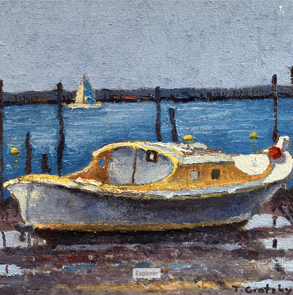 Pinasse sur le Bassin d'Arcachon, huile sur toile 30 x 30cm