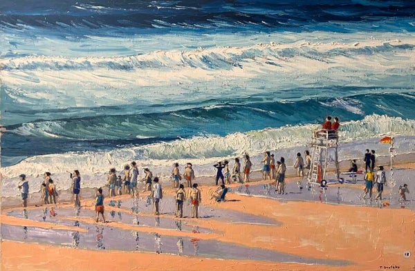 Scène de Plage, huile sur toile 60 x 90cm