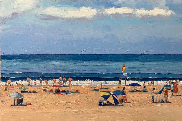 Scène de Plage, huile sur toile 60 x 90cm