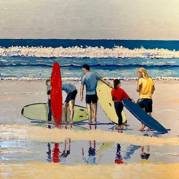 Ecole de Surf, huile sur toile 60 x 60cm