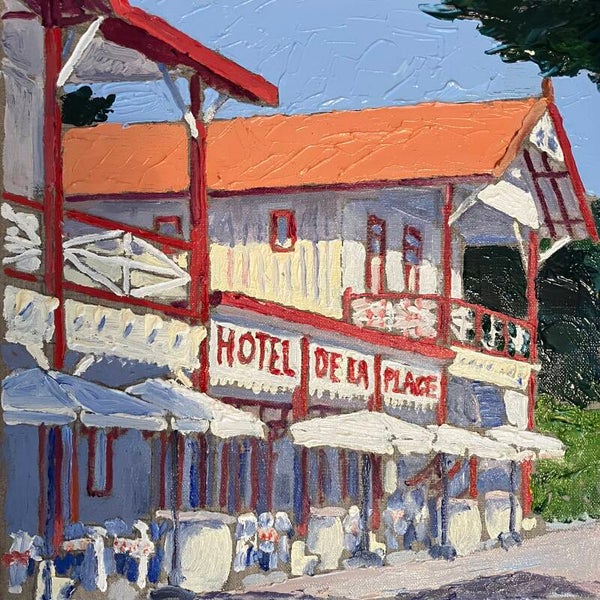 Hotel de la Plage, L'Herbe, Cap Ferret, huile sur toile 30 x 30cm