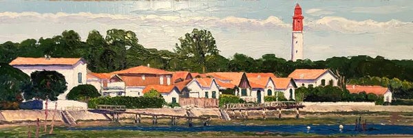 Cap Ferret, au Mimbeau, huile sur toile 90 x 30cm