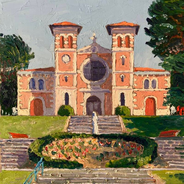 Arcachon, l'église du Moulleau, huile sur toile 30 x 30cm
