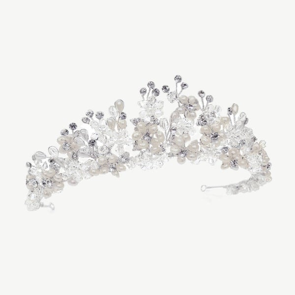 Anika Sliver Crystal Pearl Bridal Tiara 0 Ivory & Co.