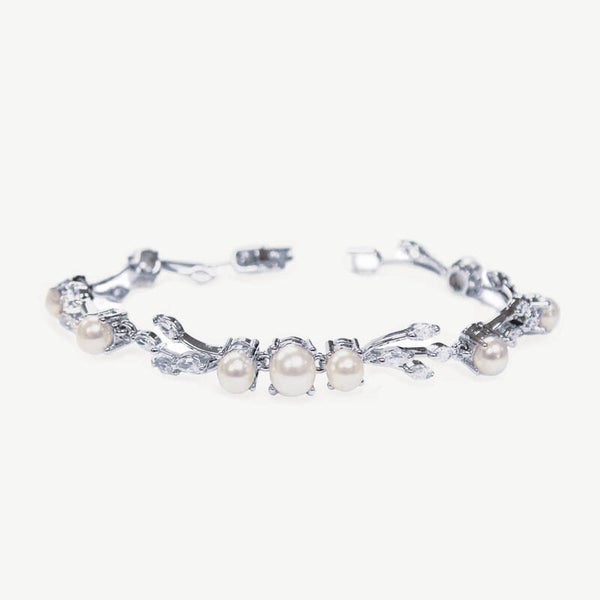 Belgravia Rhodium Crystal Pearl Bridal Bracelet - Ivory & Co