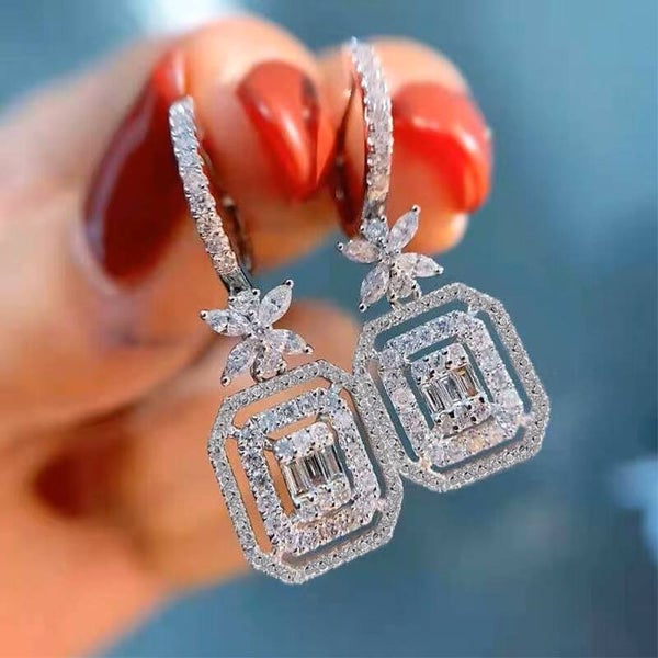 Bridal Crystal Floral Motive & Cubic Zirconia Earrings