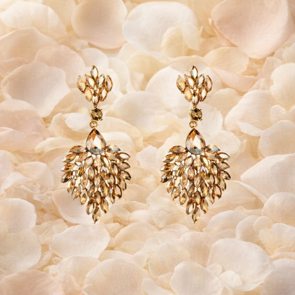 Champagne Gold Cubic Zirconia Crystal Chandelier Earrings