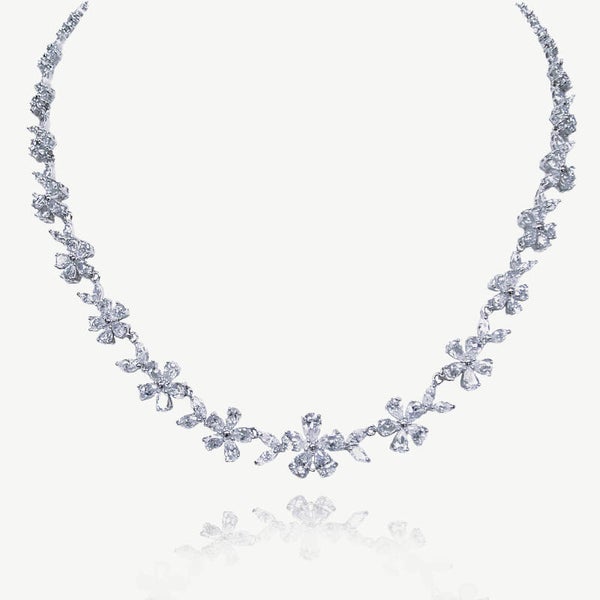Cherish Rhodium Crystal Floral Bridal Necklace