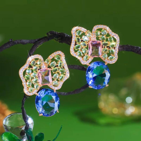 Crystal Blue Butterfly Stud Earrings