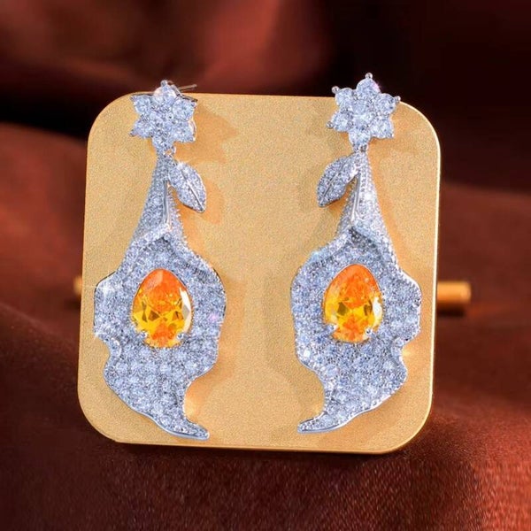 Luxury Crystal Drop Yellow  Shimmering Earrings