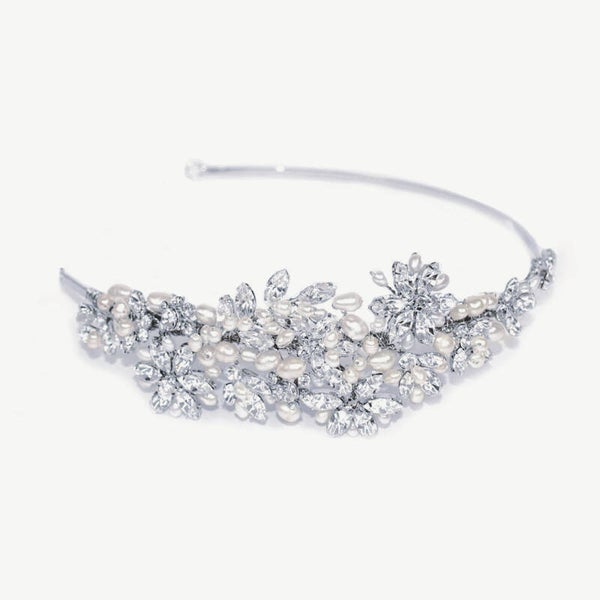 The Dior Crystal Encrusted Pearl Bridal Side Tiara