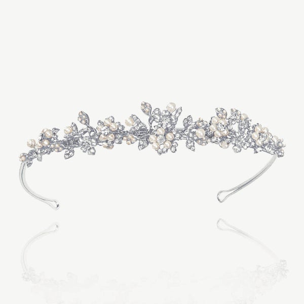 Eloise Silver Pearl Bridal Crystal Tiara