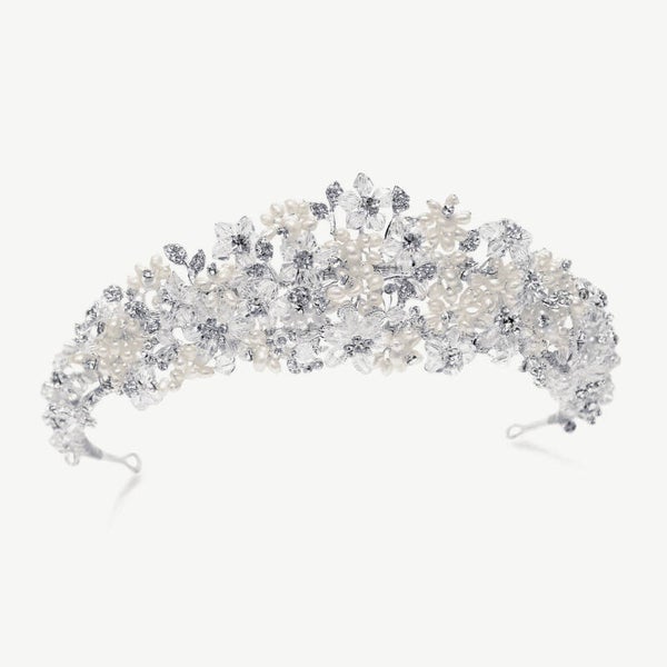 Emma Pearl Silver Crystal Bridal Tiara - Ivory & Co