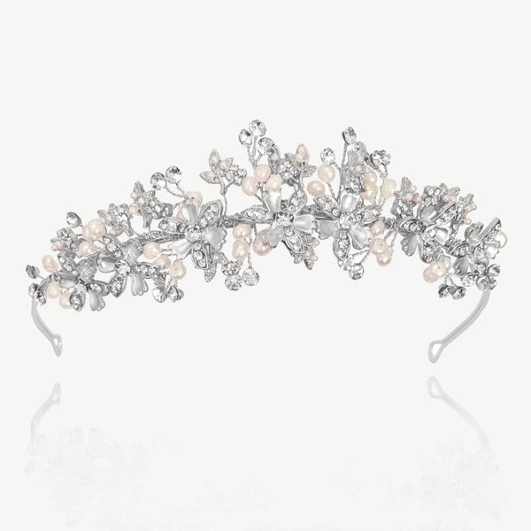 Fiorella Crystal Pearl Tiara - Ivory Co